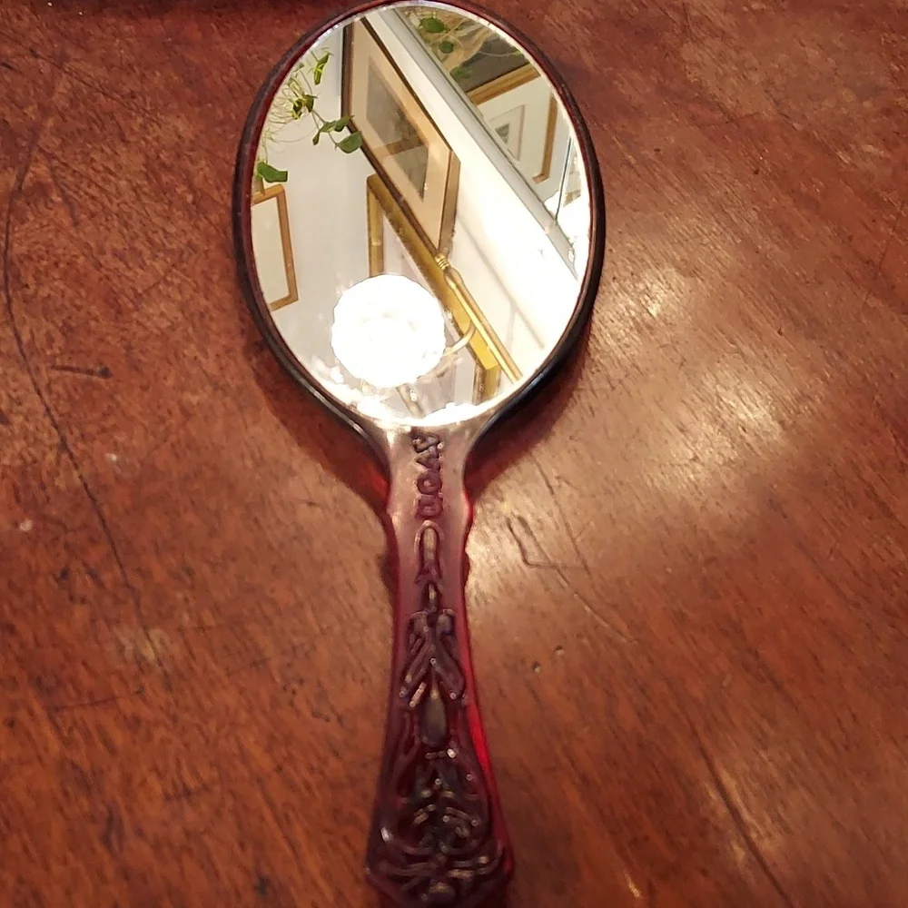 Vintage 1980's Avon Cameo Lucite Hand Held Mirror Feminine Romantic Style